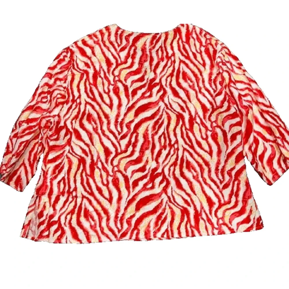 Sherry Taylor Red White Zebra ramie v-neck print 3/4 Sleeve Blouse 3X A005416 - Picture 2 of 8